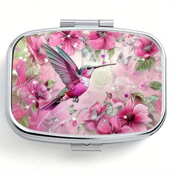 Pill Box Accessories - 🐰 Pink Hummingbird Multi-Use Pill Box Mirror Container